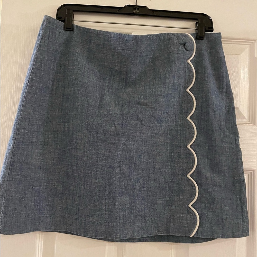 J Crew Factory Blue Cotton Skirt with Scallop Trim size 12